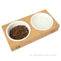 Pet Food Bowl com suporte de bambu elevado